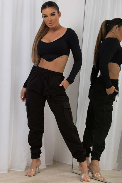 Cargo Trousers With Cuffed Bottoms Black