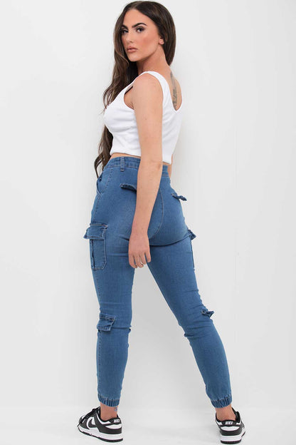 Denim Cargo Trousers With Pocket Detail