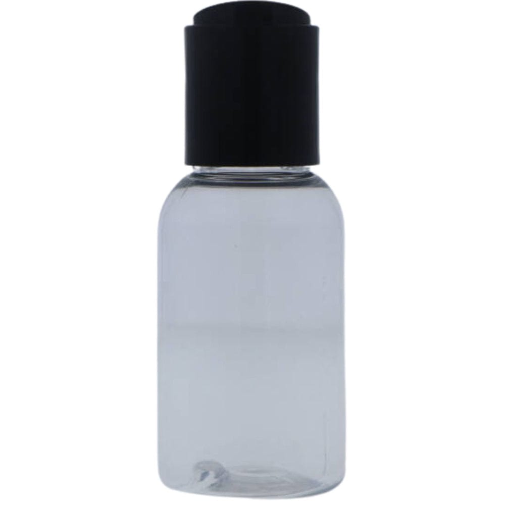 Clear PET Plastic Travel Size Bottle with Black Disc-cap - 50ml