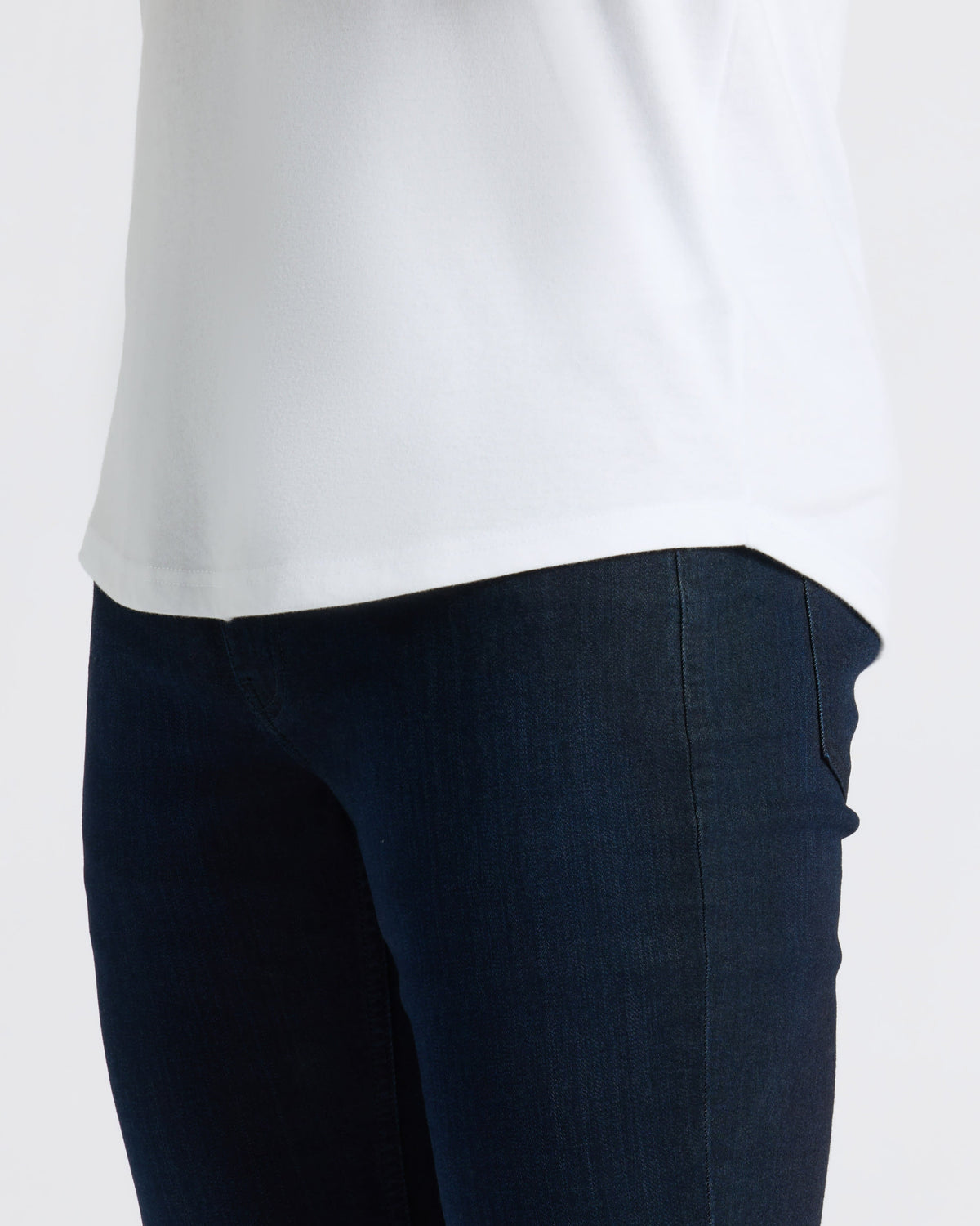 White Curved Hem Classic Crew Neck