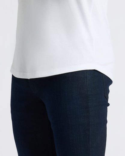White Curved Hem Classic Crew Neck