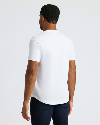 White Curved Hem Classic Crew Neck