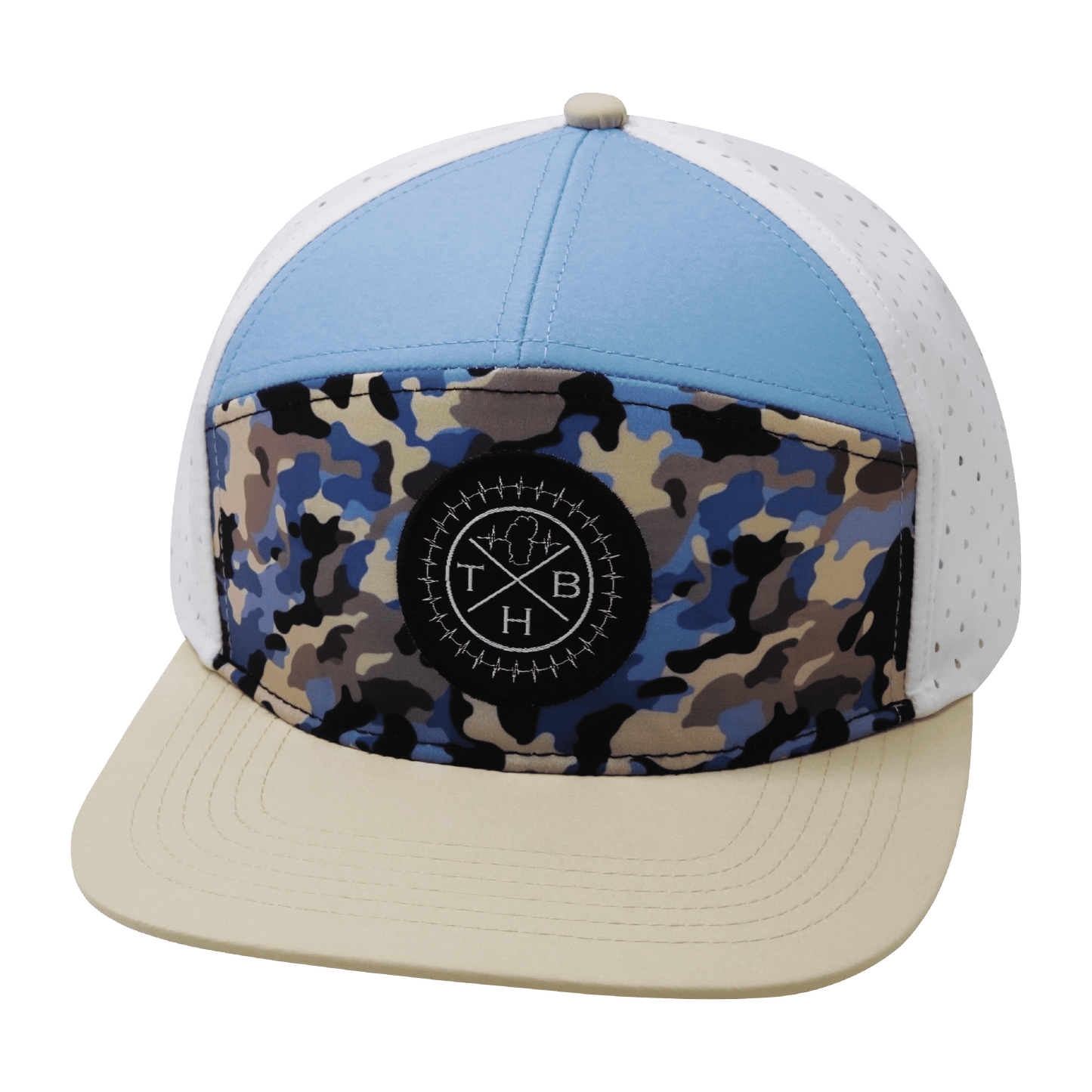 **ADULT** Color Vibes Hat - Flat Bill - Sky Camo - Cream / Baby Blue / White - Laser Mesh