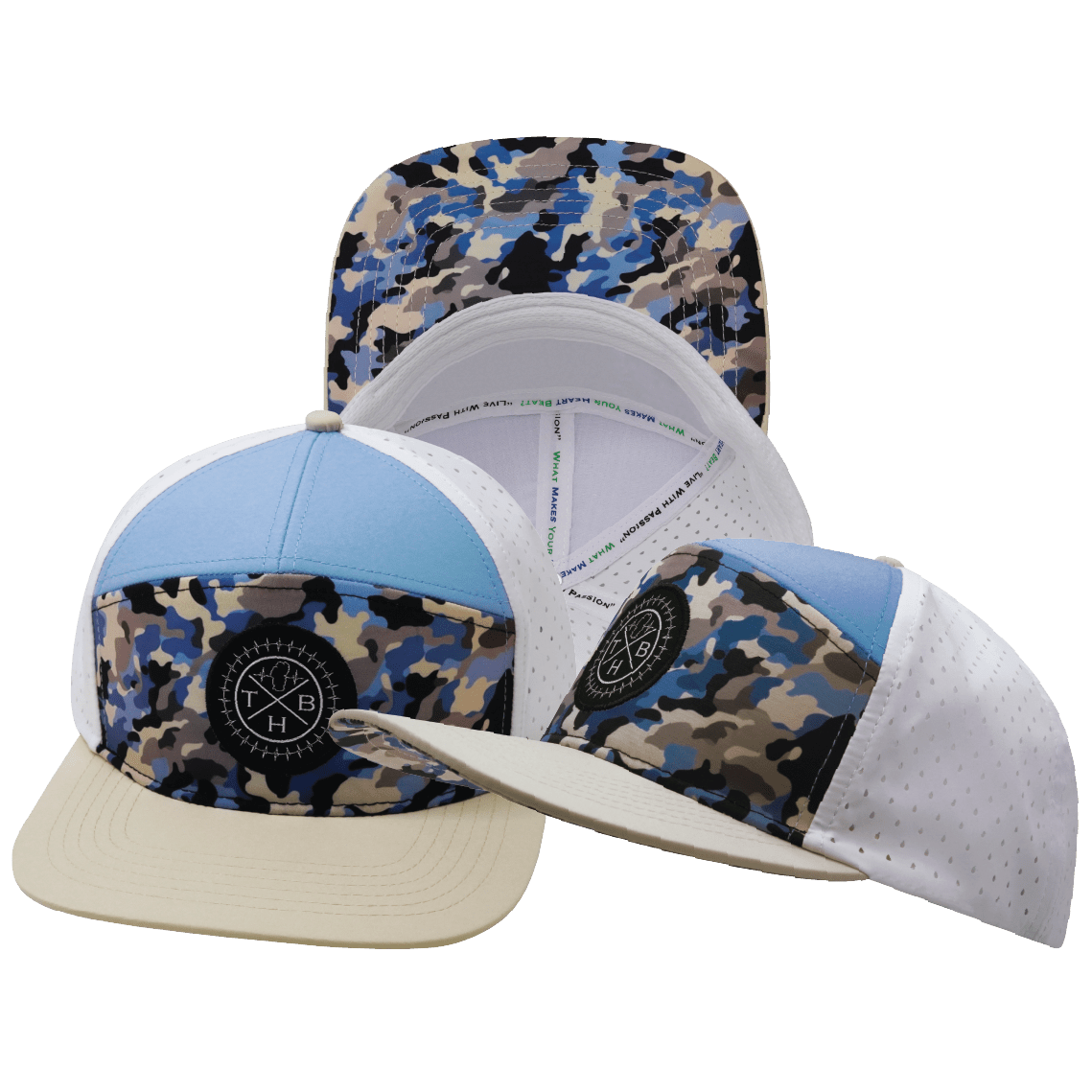 **ADULT** Color Vibes Hat - Flat Bill - Sky Camo - Cream / Baby Blue / White - Laser Mesh