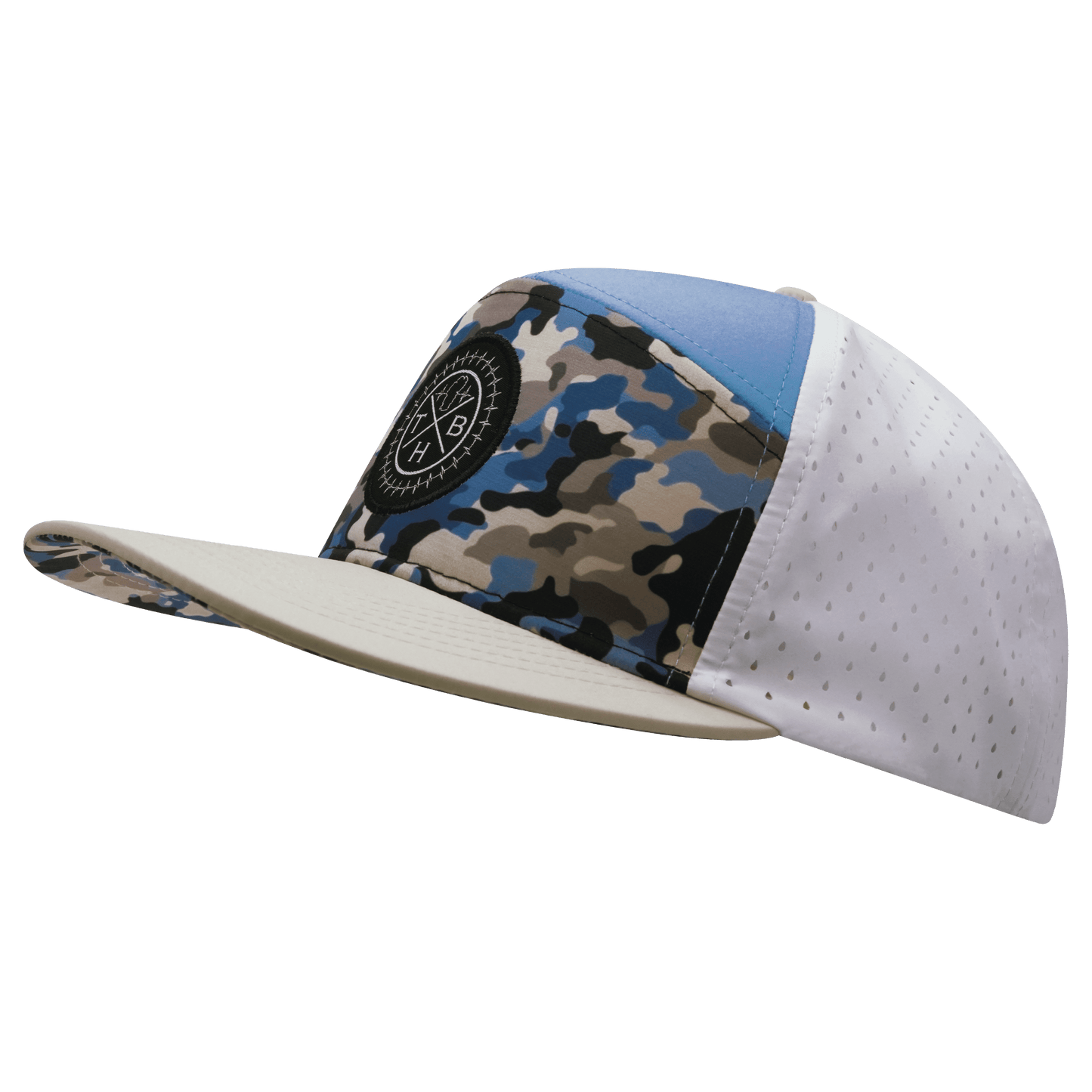**ADULT** Color Vibes Hat - Flat Bill - Sky Camo - Cream / Baby Blue / White - Laser Mesh