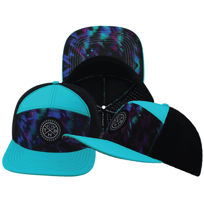 **ADULT** Color Vibes Hat - Flat Bill - Space Dust - Neon Green Blue / Black - Laser Mesh