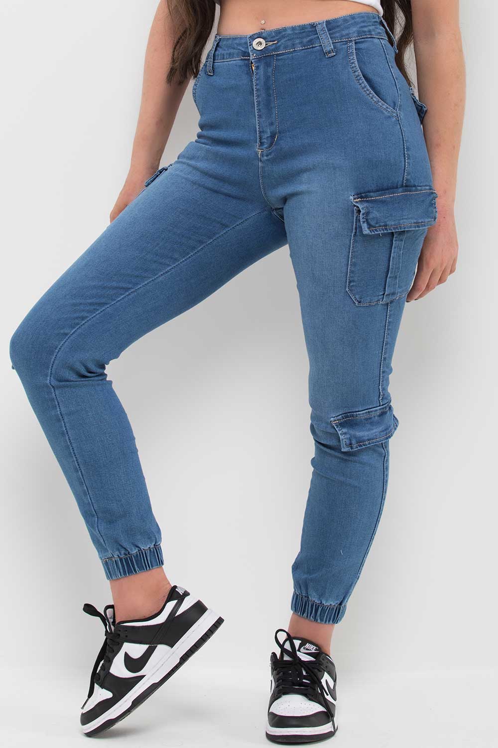 Denim Cargo Trousers With Pocket Detail