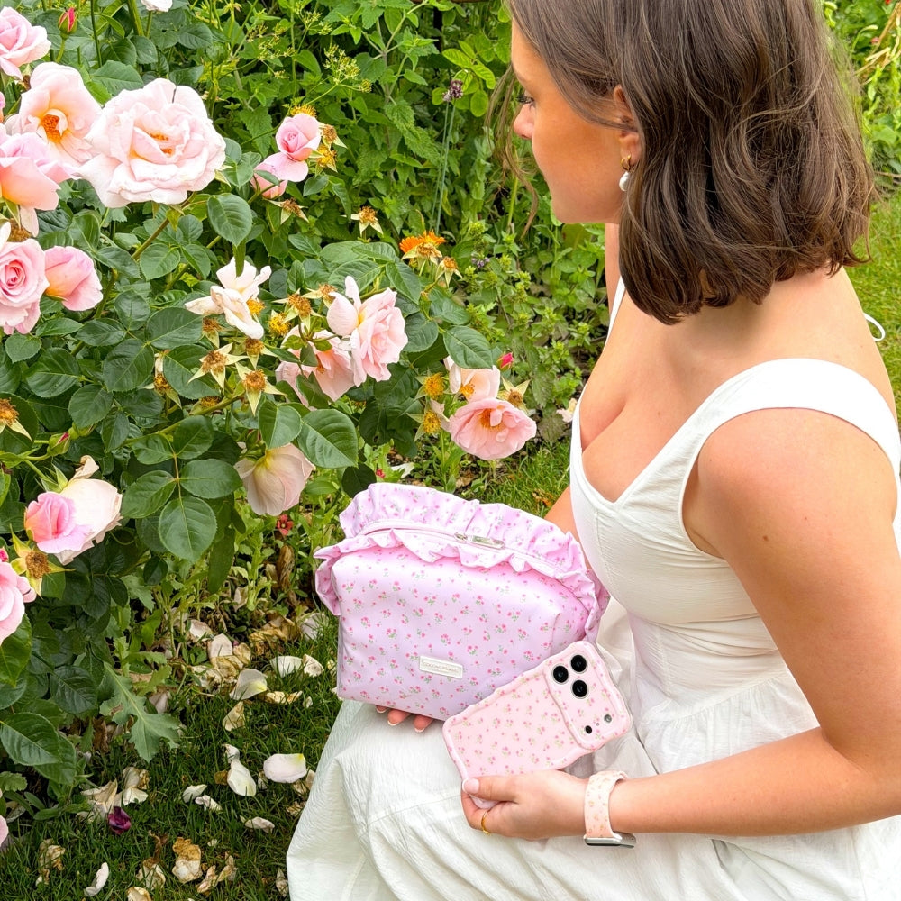 Makeup Bag - Ditsy Floral Pink Ruffles