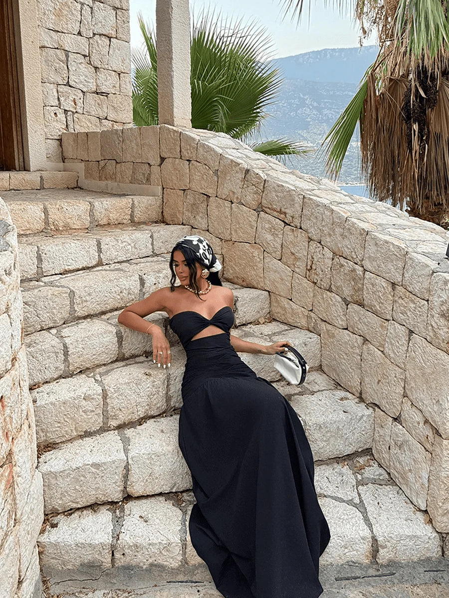 Donna Hollow Out Cinched Elegant Dress