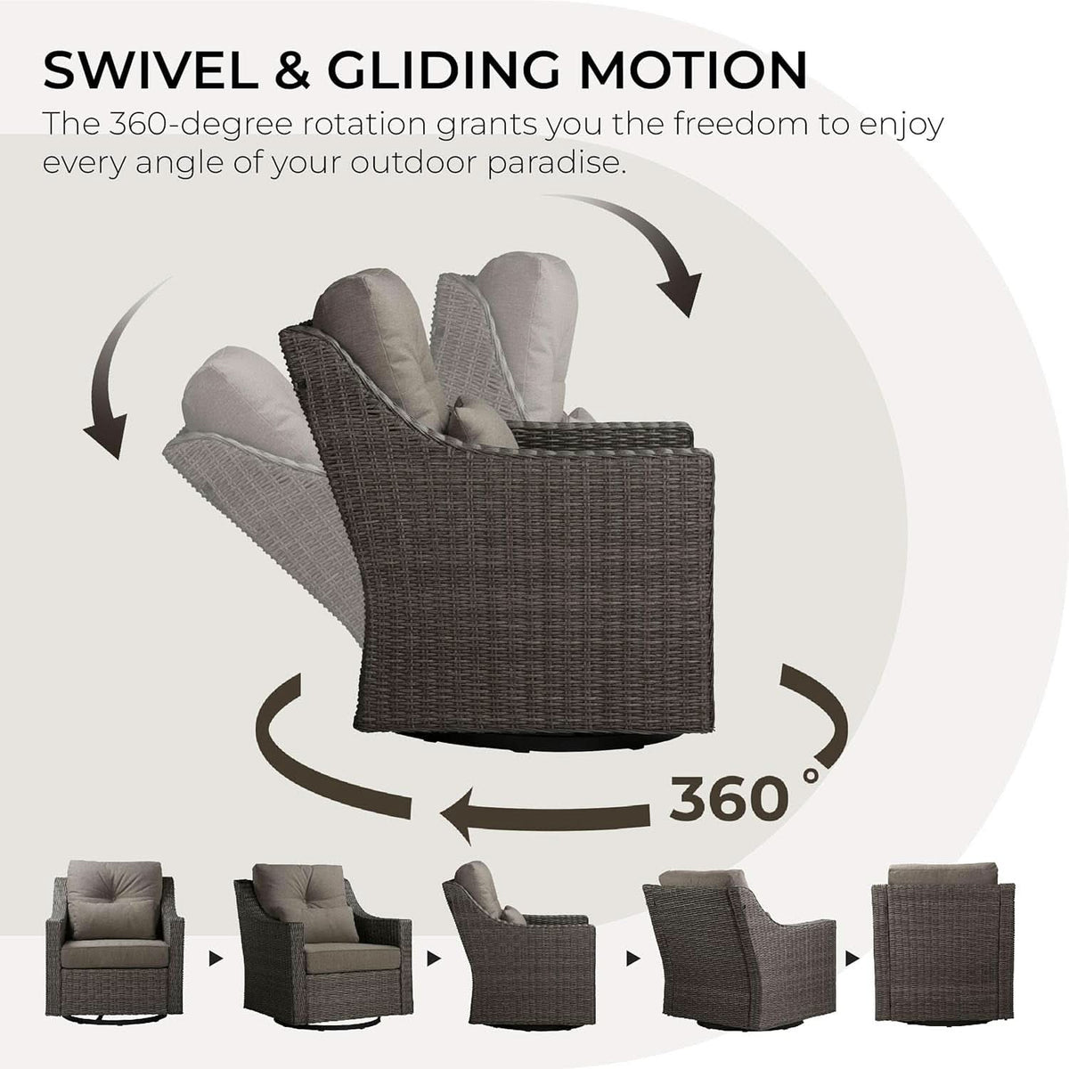 2 Piece Patio Wicker Chairs Set With 360 Degree Rocking Swivel Outdoor Rattan Thick Cushions For Backyard