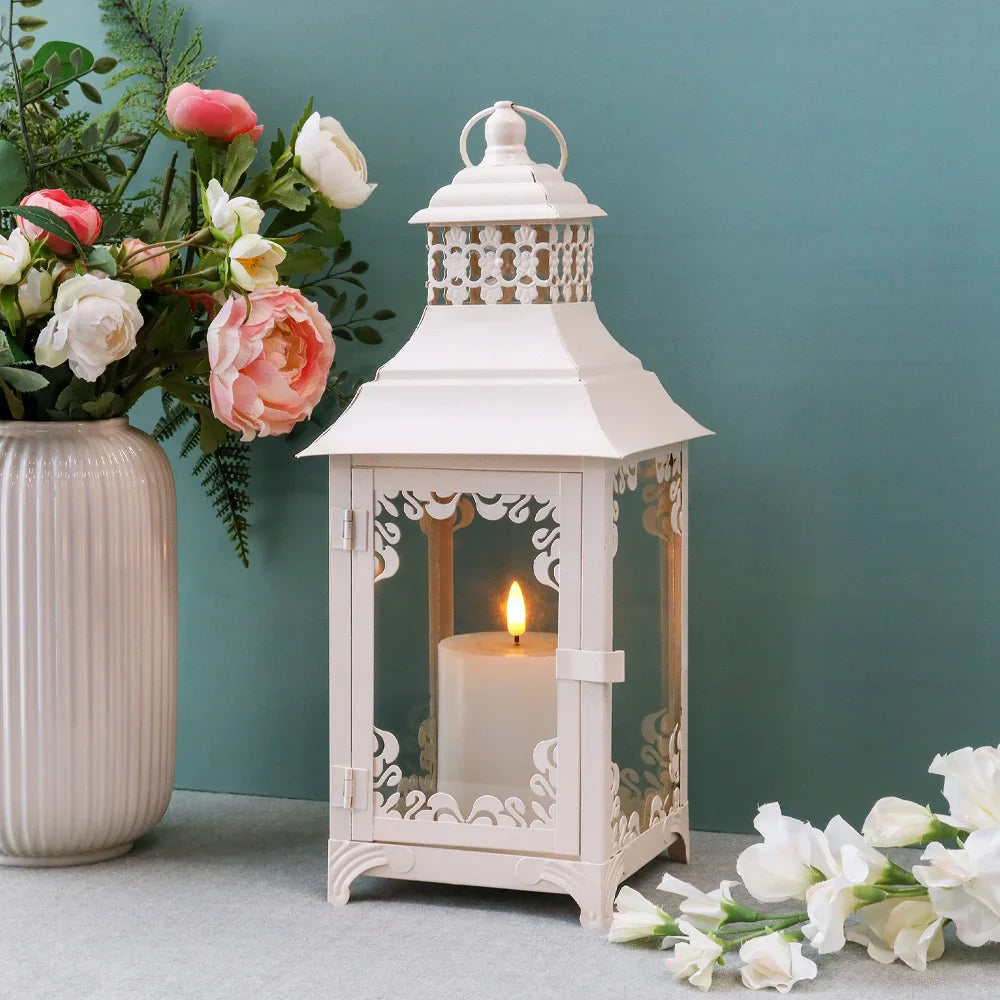 14.5'' High  Vintage Style Candle Lantern White