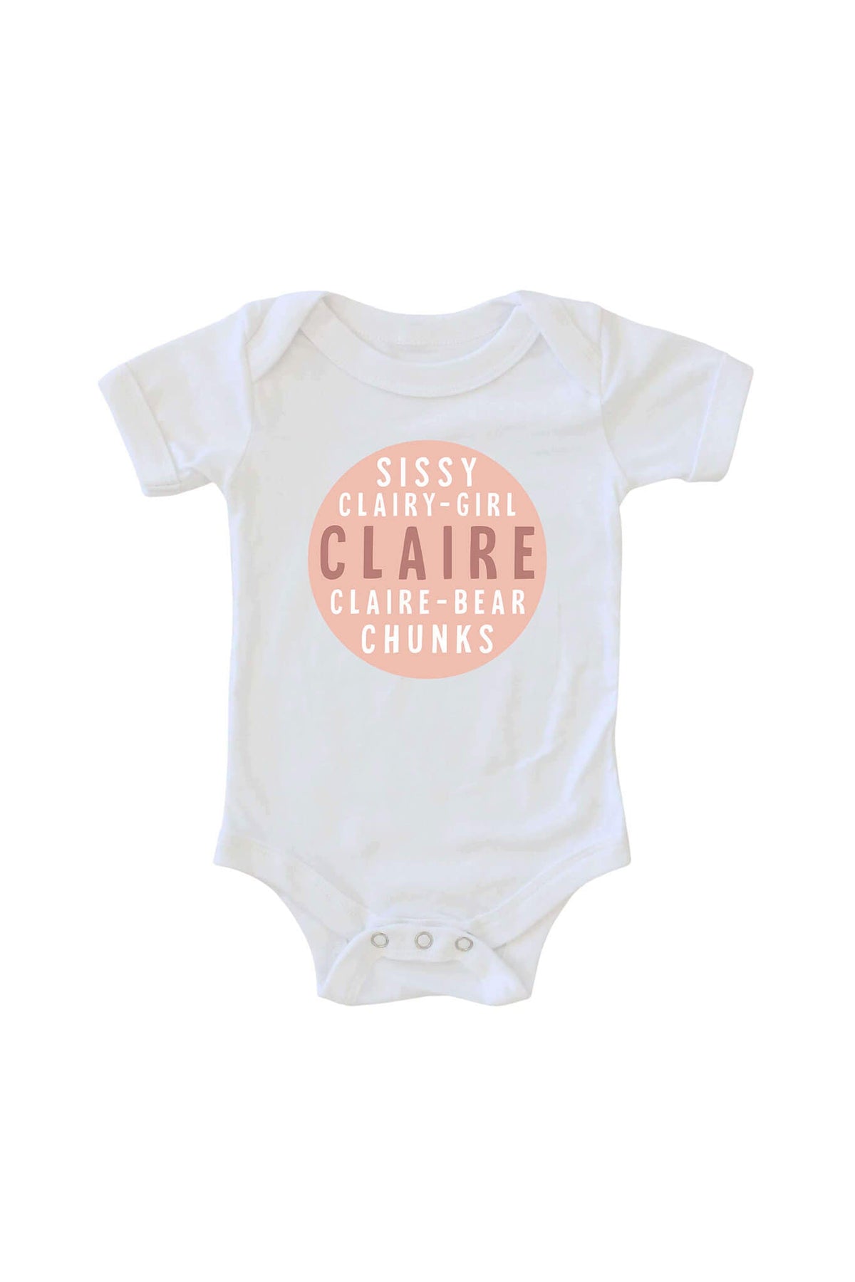 Personalized Pink Circle Name Graphic Bodysuit | White