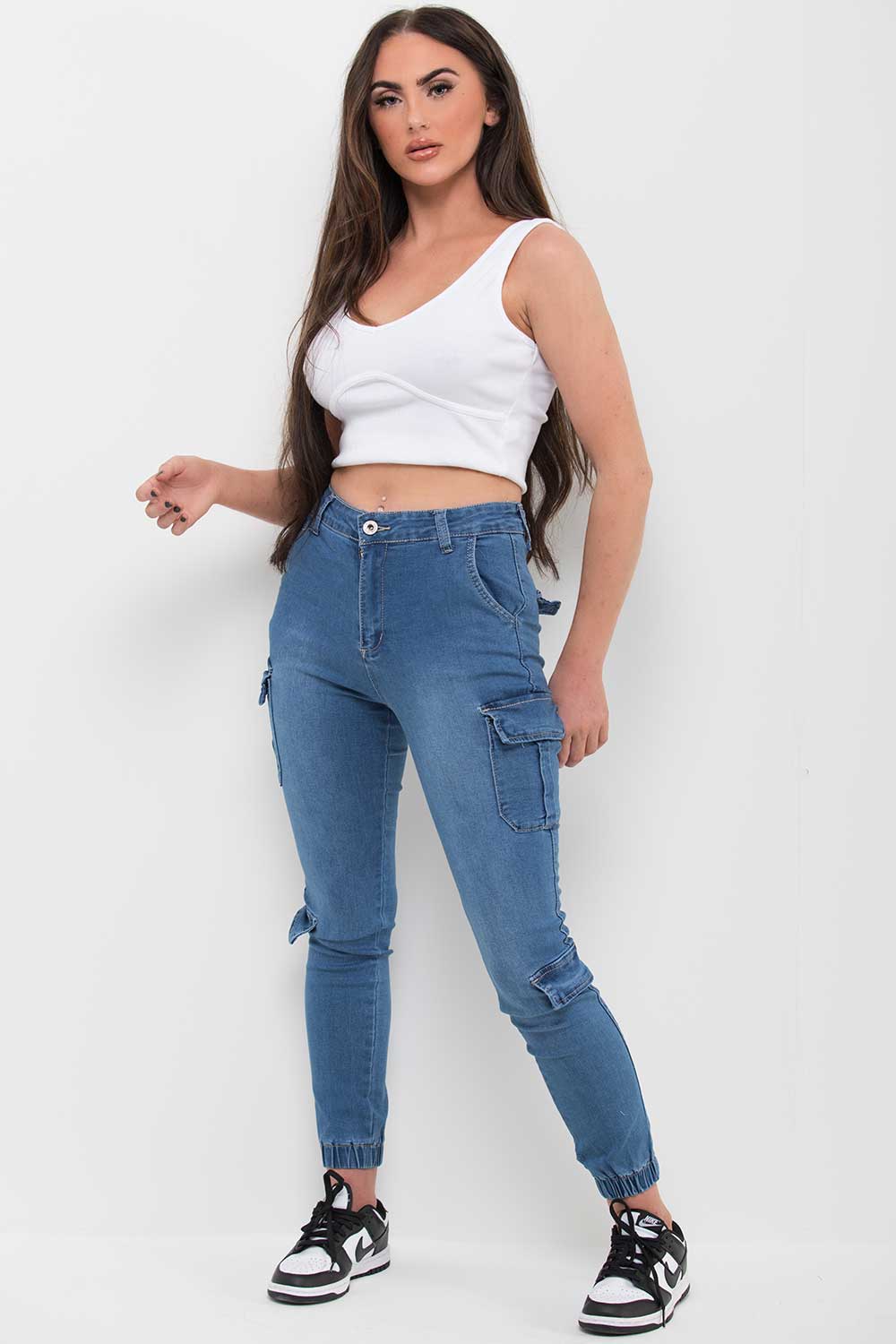 Denim Cargo Trousers With Pocket Detail