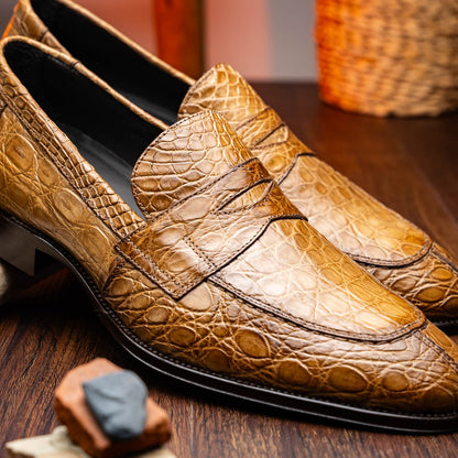 11-201-TPE ROMA Crocodile Penny Loafer, Taupe