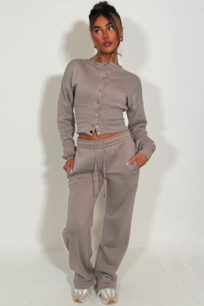 Button Up Corset Sweatshirt And Jogger Tracksuit Co Ord Dove Grey