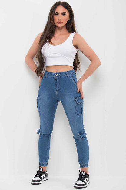 Denim Cargo Trousers With Pocket Detail