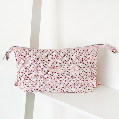 Expandable Makeup Bag - Quilted Pink Watercolour Flowers