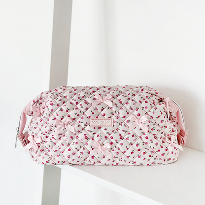 Expandable Makeup Bag - Quilted Pink Watercolour Flowers