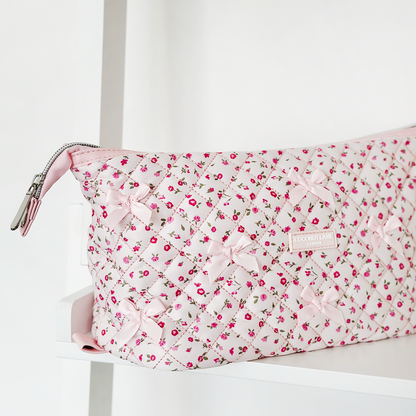 Expandable Makeup Bag - Quilted Pink Watercolour Flowers