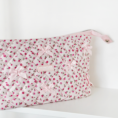 Expandable Makeup Bag - Quilted Pink Watercolour Flowers