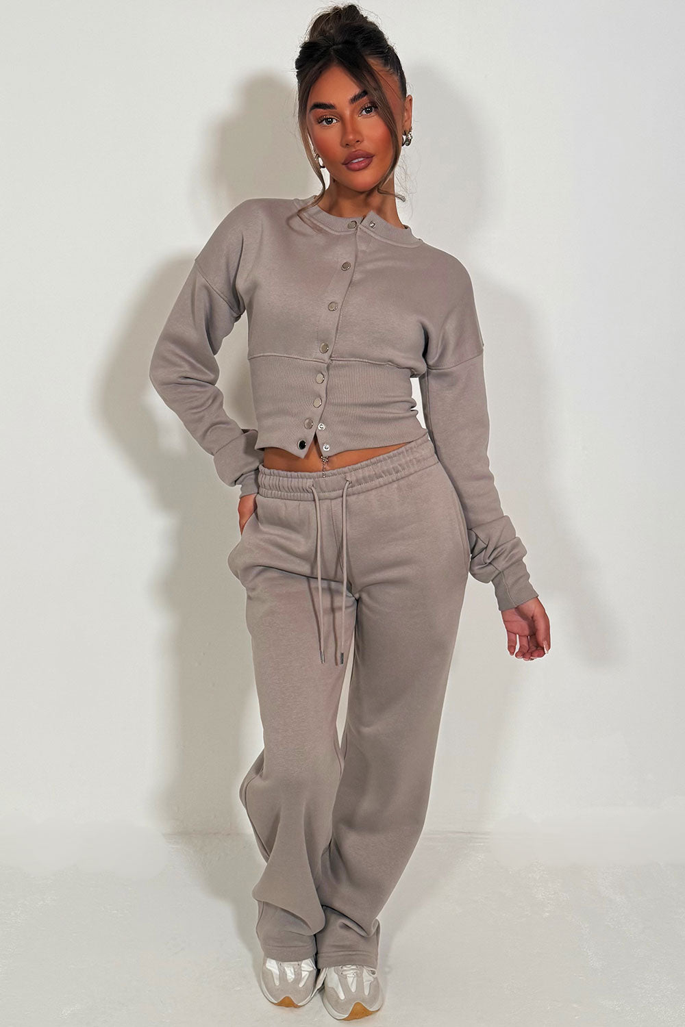 Button Up Corset Sweatshirt And Jogger Tracksuit Co Ord Dove Grey
