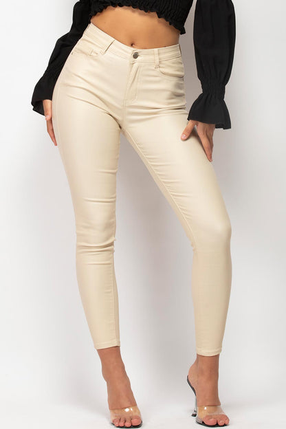 Beige Coated Denim Skinny Jeans