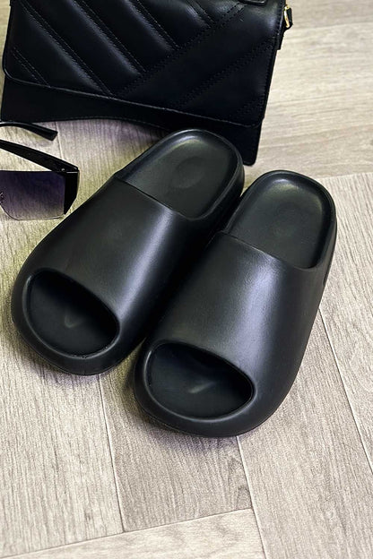 Chunky Sliders Ribbed Rubber Sole Black